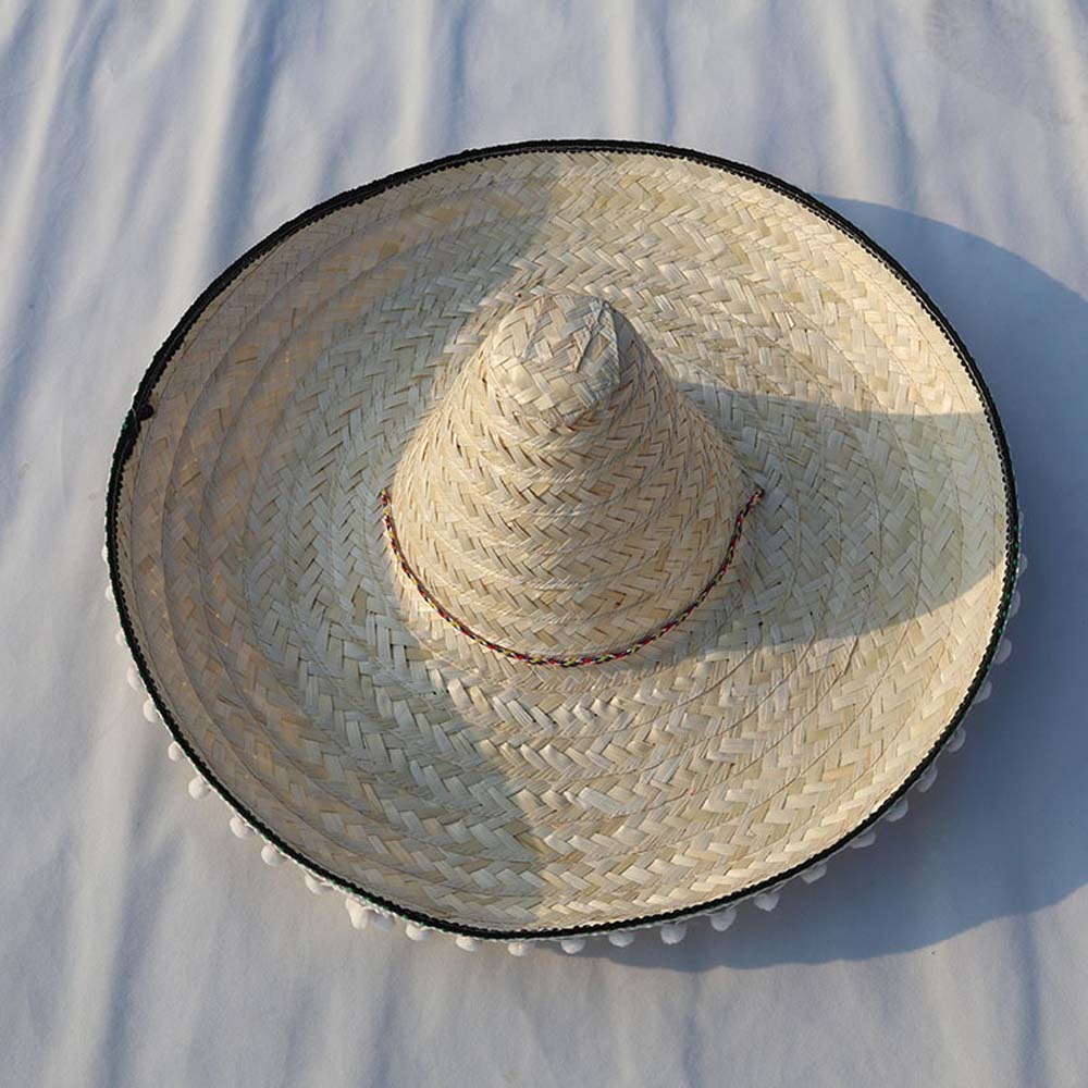 Bucket Hat Straw - Geniş Ağızlı Meksika Parti Şapkası Doğal